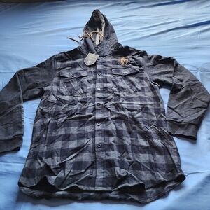 VEGAS GOLDEN KNIGHTS HOODED PLAID LONG SLEEVE SHIRT GRAY/BLACK SIZE XLARGE NWT